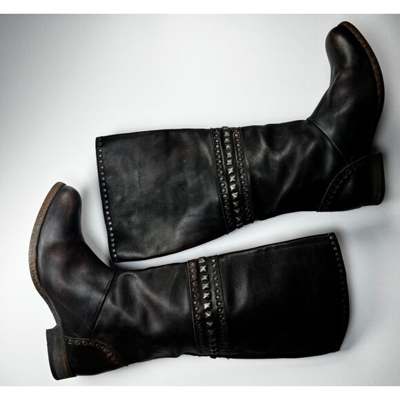 Free People Brown Leather Boots Womens EU 37  Tall Studded Portugal Decorative - Picture 12 of 15
